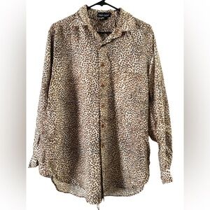 Cheetah silk long sleeve button down shirt